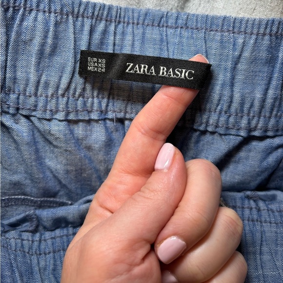 Zara -Basic Tie Waist Blue Jogger Pants 100% Cotton - Picture 7 of 7